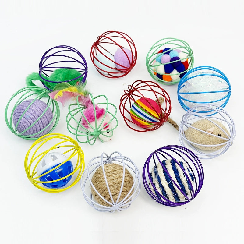 Cage Mouse Cat Toy Self-Hi Fun Artificial Little Mouse Cut Out Color Feather Toy Ball Relieving Stuffy Cat Teasing Ball