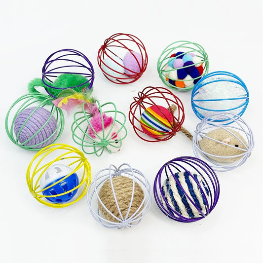 Cage Mouse Cat Toy Self-Hi Fun Artificial Little Mouse Cut Out Color Feather Toy Ball Relieving Stuffy Cat Teasing Ball