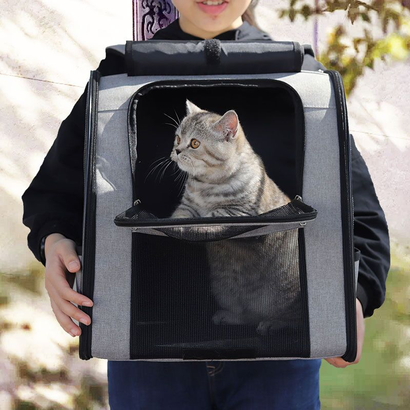 Bolsa para gatos plegable de lona portátil y transpirable de dos capas