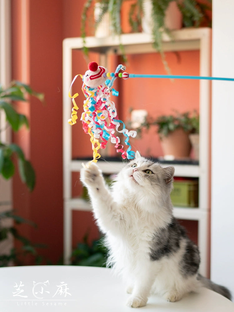 Zhi Xiaoma Colorful Ribbon Clown Cat Teaser Lengthening Bar Bell Cat Teaser Toy Interactive Relief Cat Toy