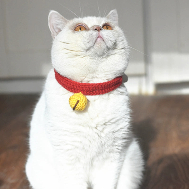 Silent Bell Adjustable Handmade Knitted Cat Collar