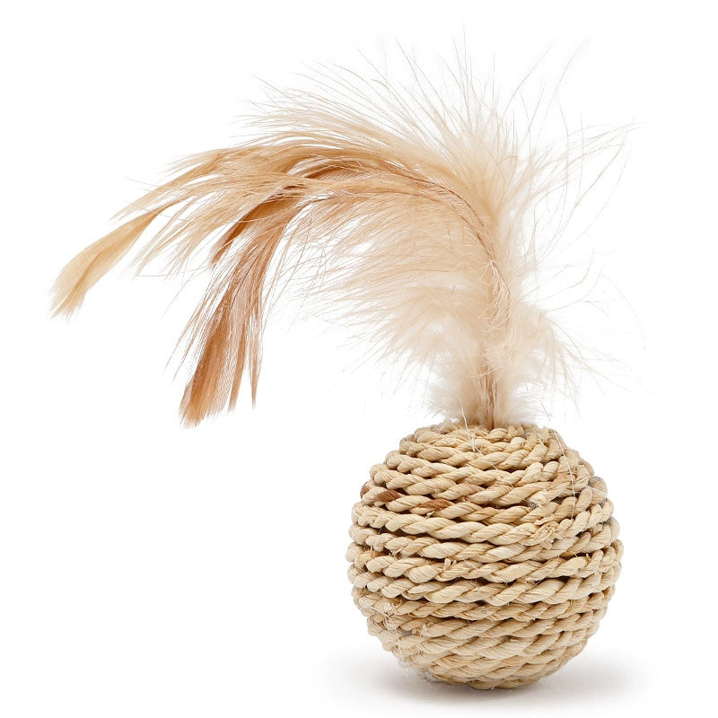 Pet Toy Rattan Sound Bell Ball Feather Toy Ball Cat Vine Bal Chasing and Running Funny Cat Toy Cat Self-Hi Play