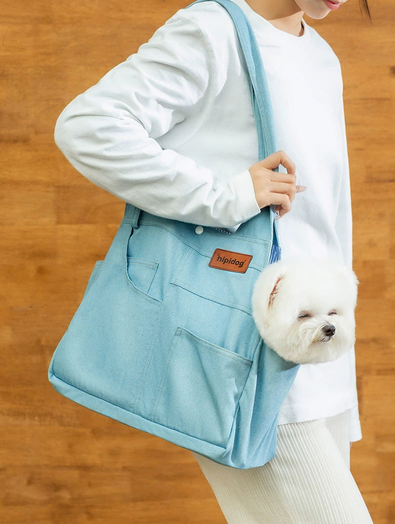 Portable Shoulder Crossbody Large Capacity Denim Canvas Dog Bag