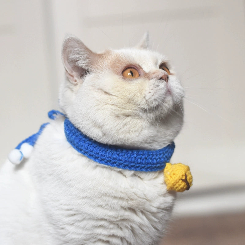 Silent Bell Adjustable Handmade Knitted Cat Collar