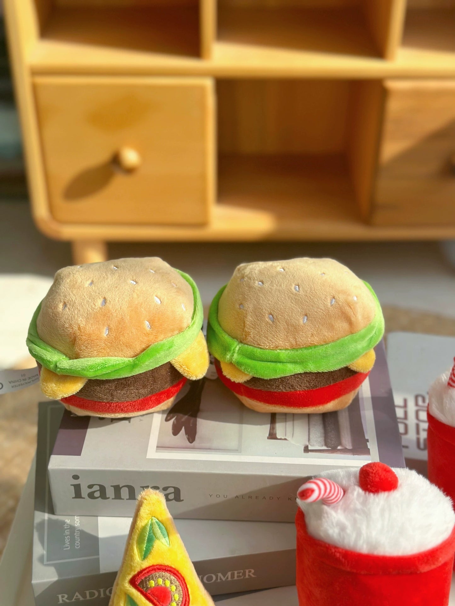 Pet Sound Paper Toy Hamburger Pizza Cola Sound Puppy Food Series Accompany Relieving Stuffy Dog Doll Stuffed