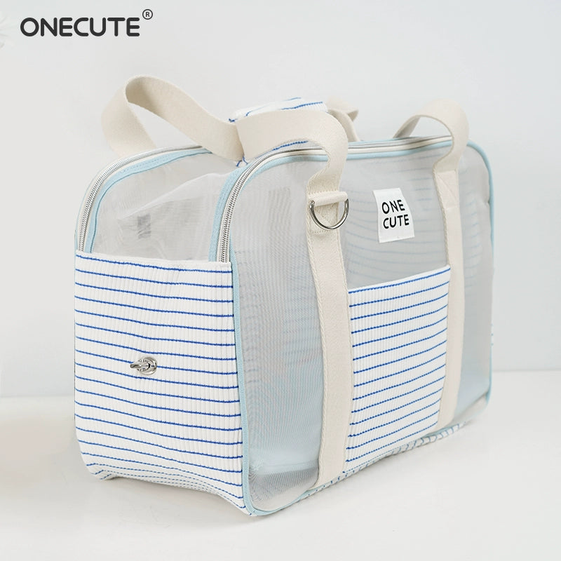 Onecute Blue and White Stripes Travel Bag Pet Dog