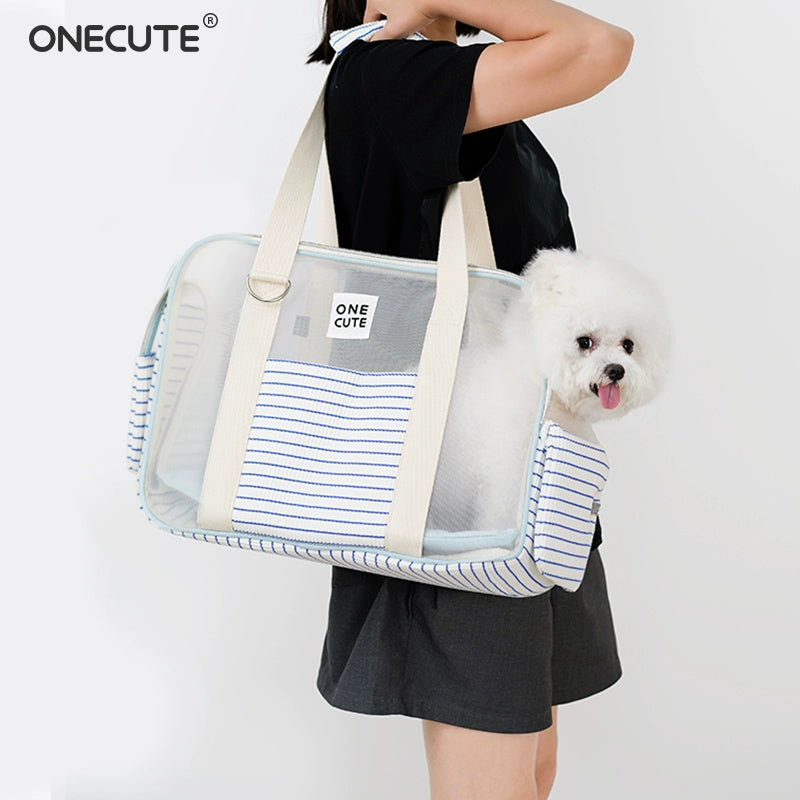 Onecute Blue and White Stripes Travel Bag Pet Dog