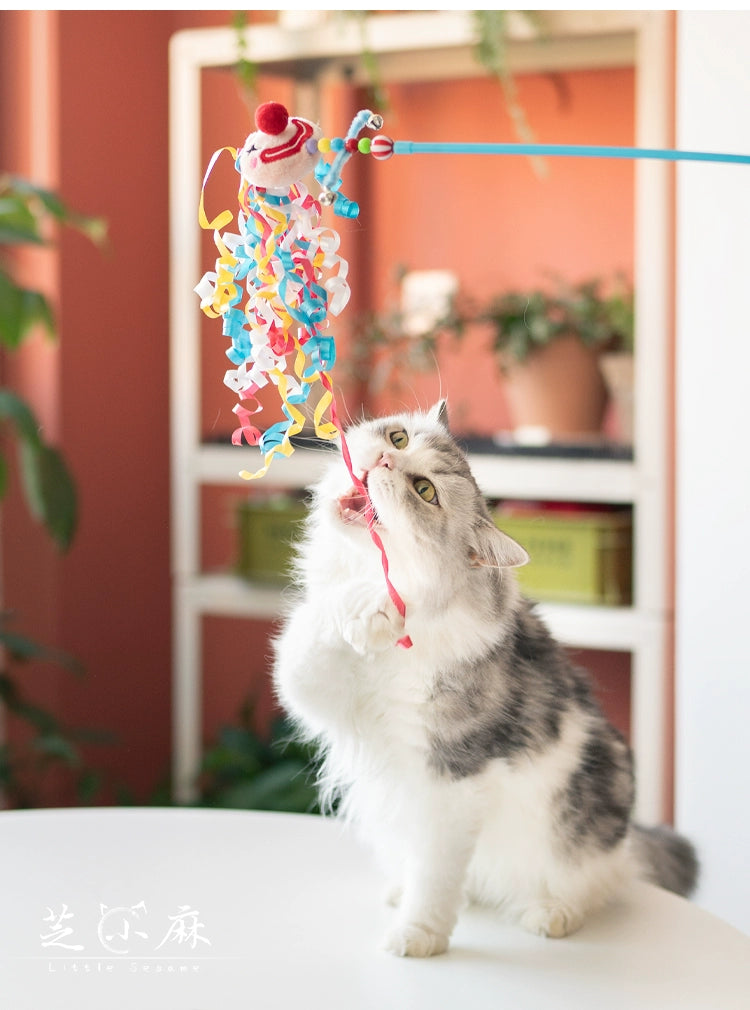 Zhi Xiaoma Colorful Ribbon Clown Cat Teaser Lengthening Bar Bell Cat Teaser Toy Interactive Relief Cat Toy