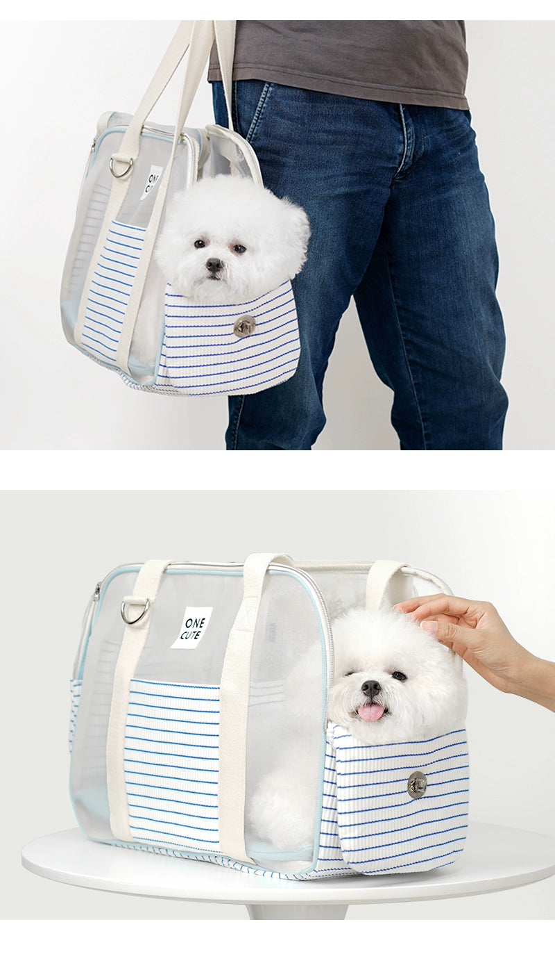 Onecute Blue and White Stripes Travel Bag Pet Dog