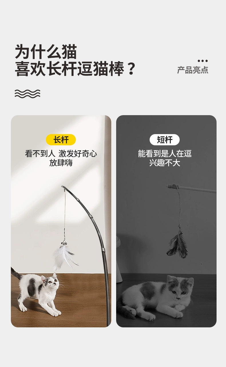 Cat Teaser Long Brush Holder Retractable Steel Wire New New Arrival Long Fishing Rod Bite-Resistant Feather Cat Toy Supplies