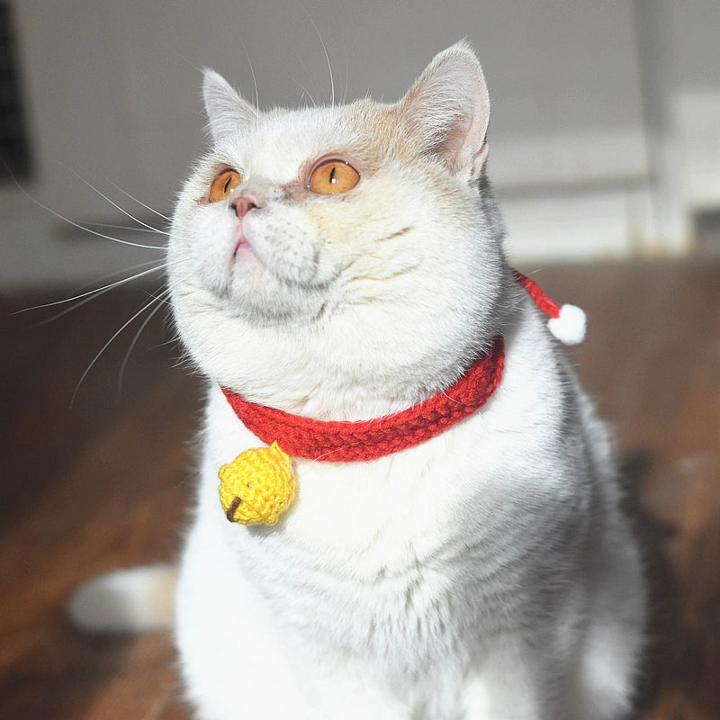 Silent Bell Adjustable Handmade Knitted Cat Collar