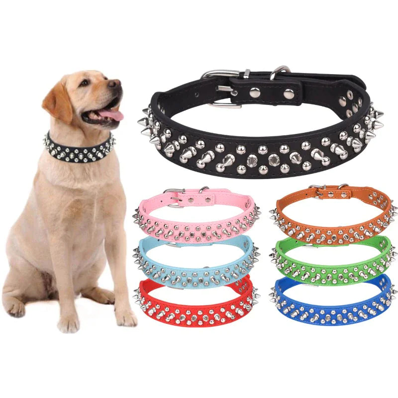 Collier en cuir clouté à pointes pour chien et chat - Réglable - Petit et grand gabarit