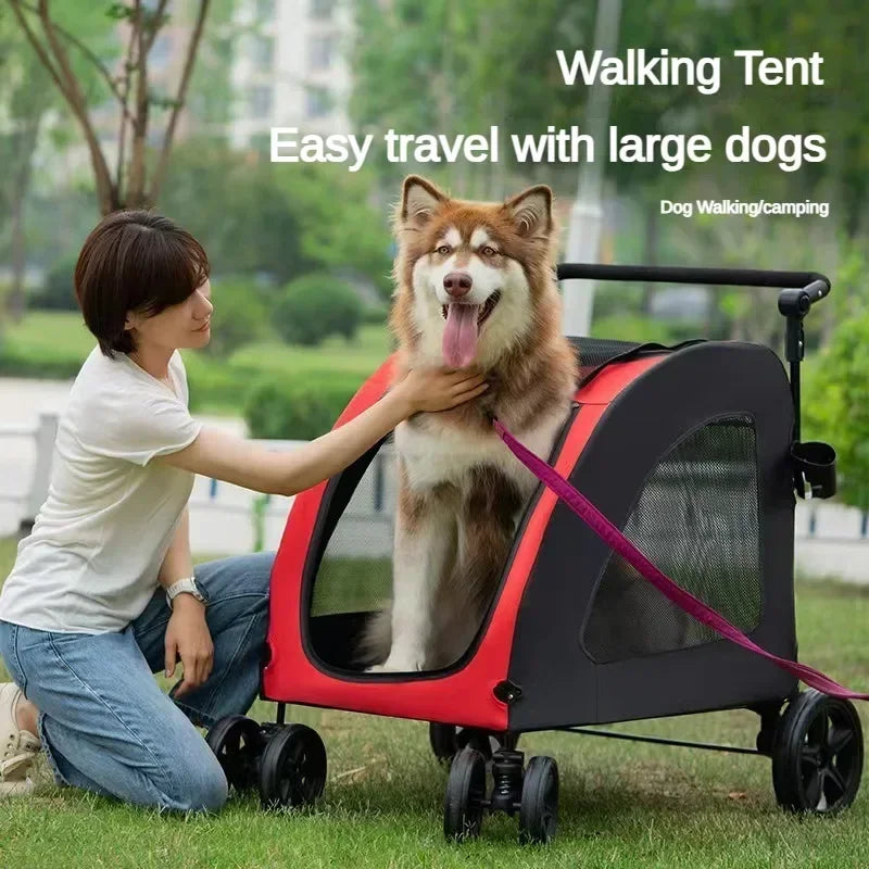 Foldable Large Dog Pet Stroller Large Space Breathable Mesh Dog and Cat Stroller for 50KG Large Dog Walking Transport Car