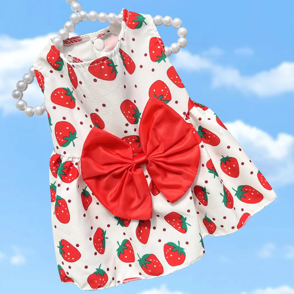 Summer Dog Princess Dress Kitten Pet Skirt Cute Printed Bow Lace Dog Dresses for Small Medium Puppies Poodle Chihuahua Apparel