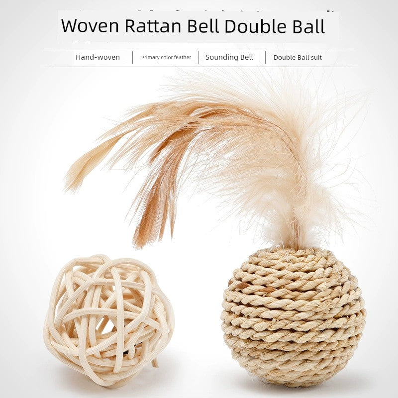 Pet Toy Rattan Sound Bell Ball Feather Toy Ball Cat Vine Bal Chasing and Running Funny Cat Toy Cat Self-Hi Play