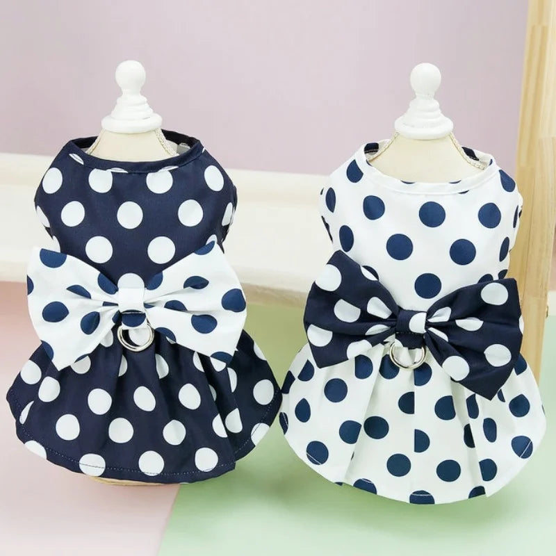 Fashion Bow Dog Dress Summer Dog Clothes Sweet Puppy Princess Skirt Dot Print Cat Dress Soft Dogs Apparel Pet Product Supplies