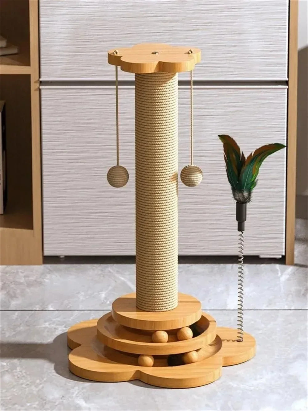 Juguete para gatos, rascador para gatos, plato giratorio para gatos, divertido palo para gatos, bolas, tablero rascador de sisal duradero, suministros para gatos, columna de agarre para gatos