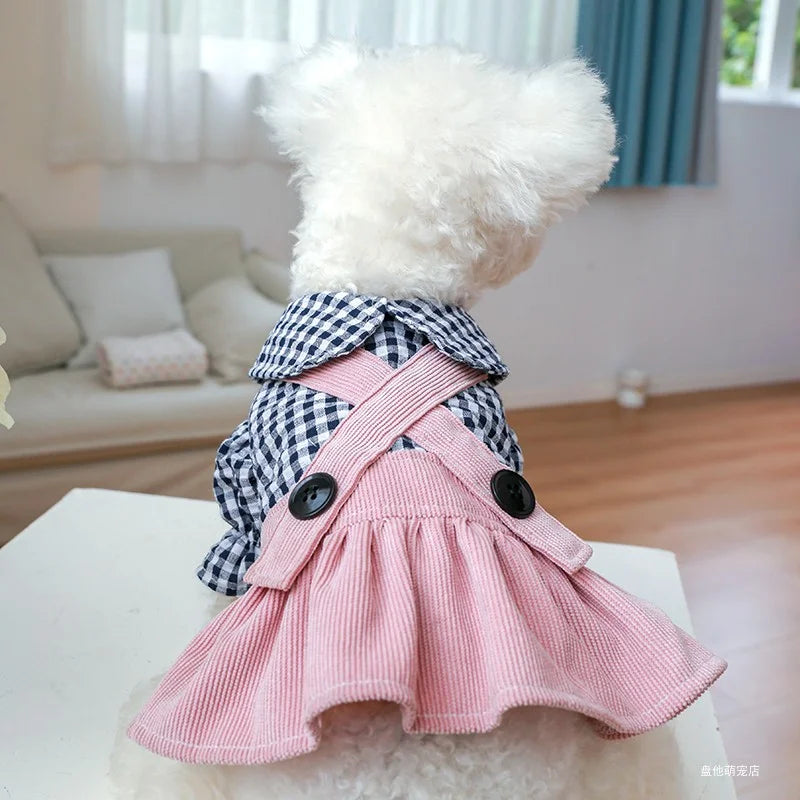 PETCIRCLE Dog Clothes Black Button Plaid Dress For Small Medium Dogs Cat Spring Summer Pet Clothing Dog Costume Supplies Skirt