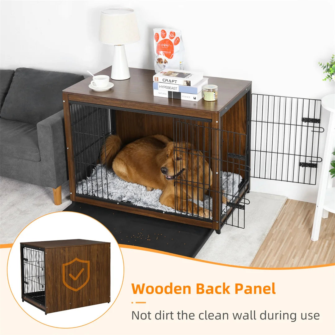 High-end Dog Crate Wooden Pet Kennel Cage End Table Indoor Furniture Brown Cage