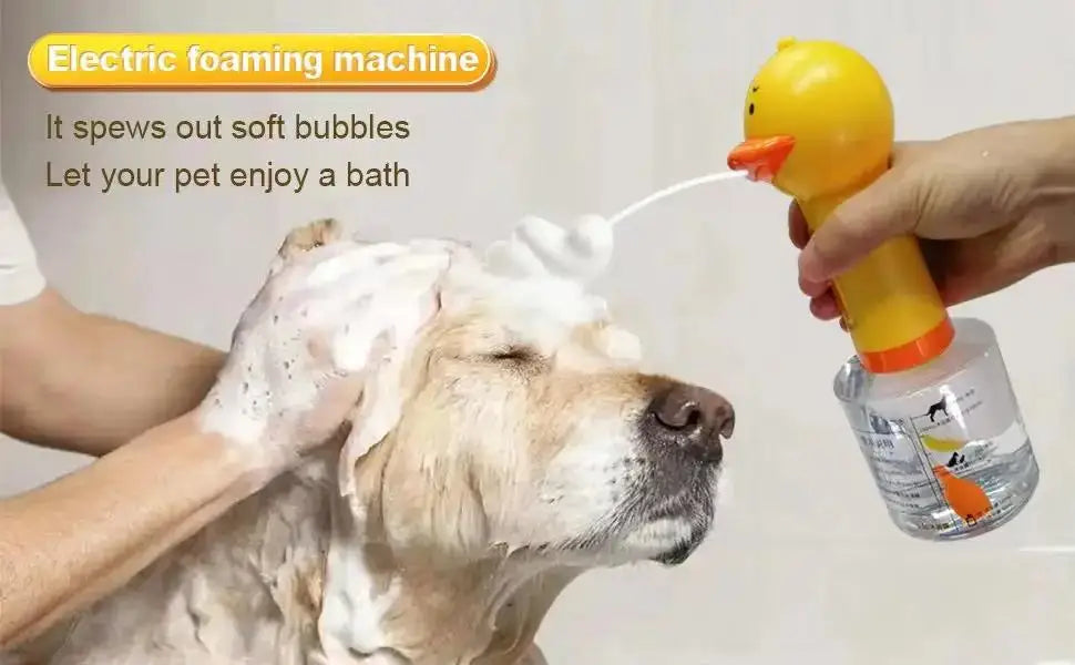 Handhold Electric Little Yellow Duck Bubble Machine Foam Dispenser Dogs Cleaning Shower Gel Dilution Bottle Pets Bathing Bubbler