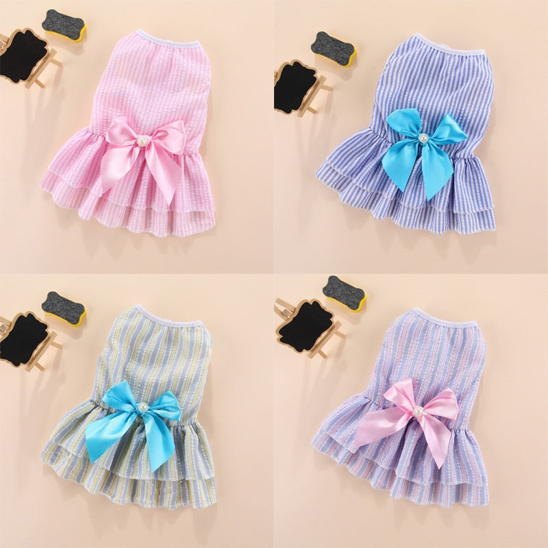 Puppy vertical striped butterfly skirt summer Pet dog skirt princess dog wedding dress cat skirt Shih Tzu dog clothes