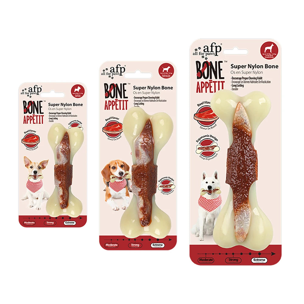 All For Paws Dogs Bone Chew Toys Nearly Indestructible Non-Toxic Anti-bite Aggressive Chewers Super Nylon Bone With Beef Flavor