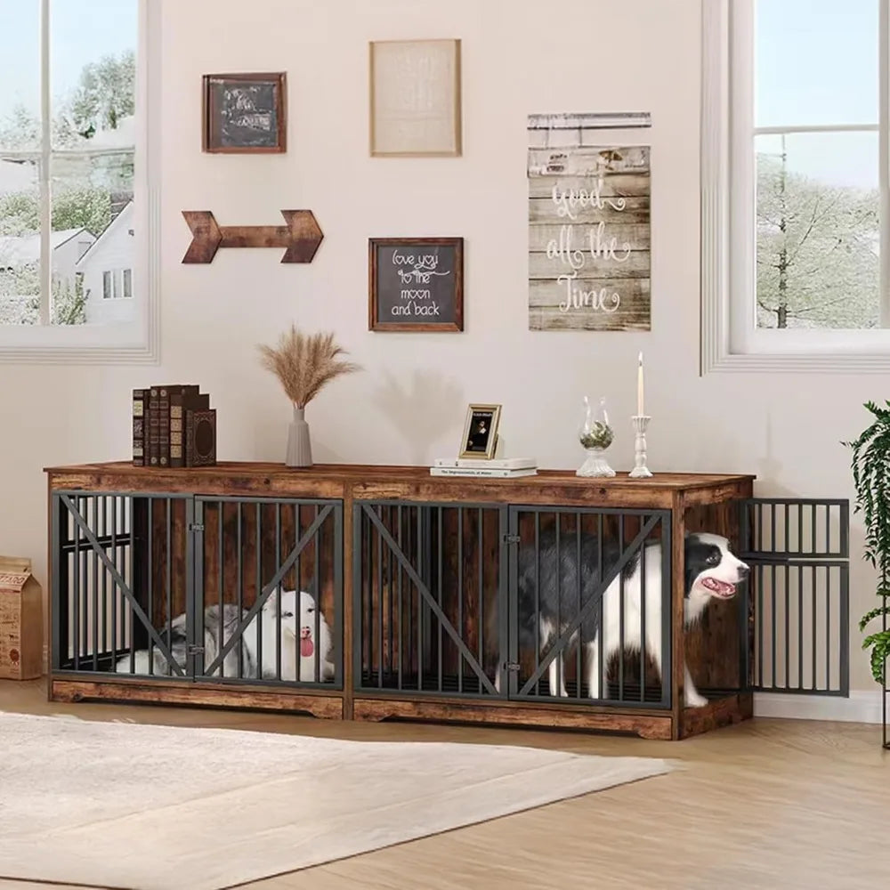 76.4" Dog Crate Furniture with Divider for 2 Dogs