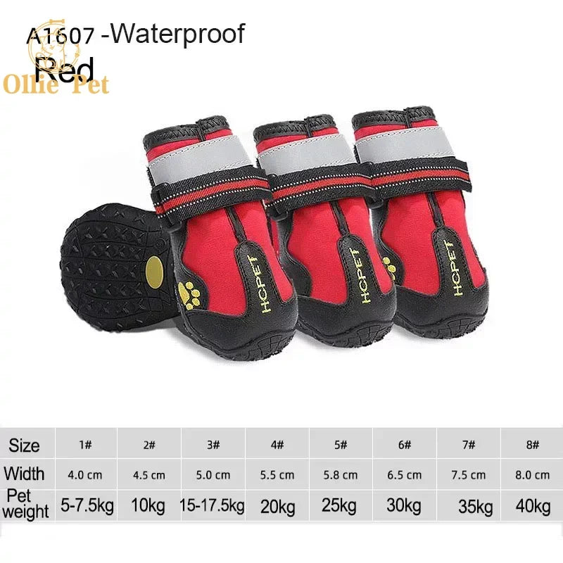 Dog Shoes Waterproof Anti-Slip Rain Boots Warm Snow Reflective for Small Large Pet Sports Training Protect Pet Feet 4pcs