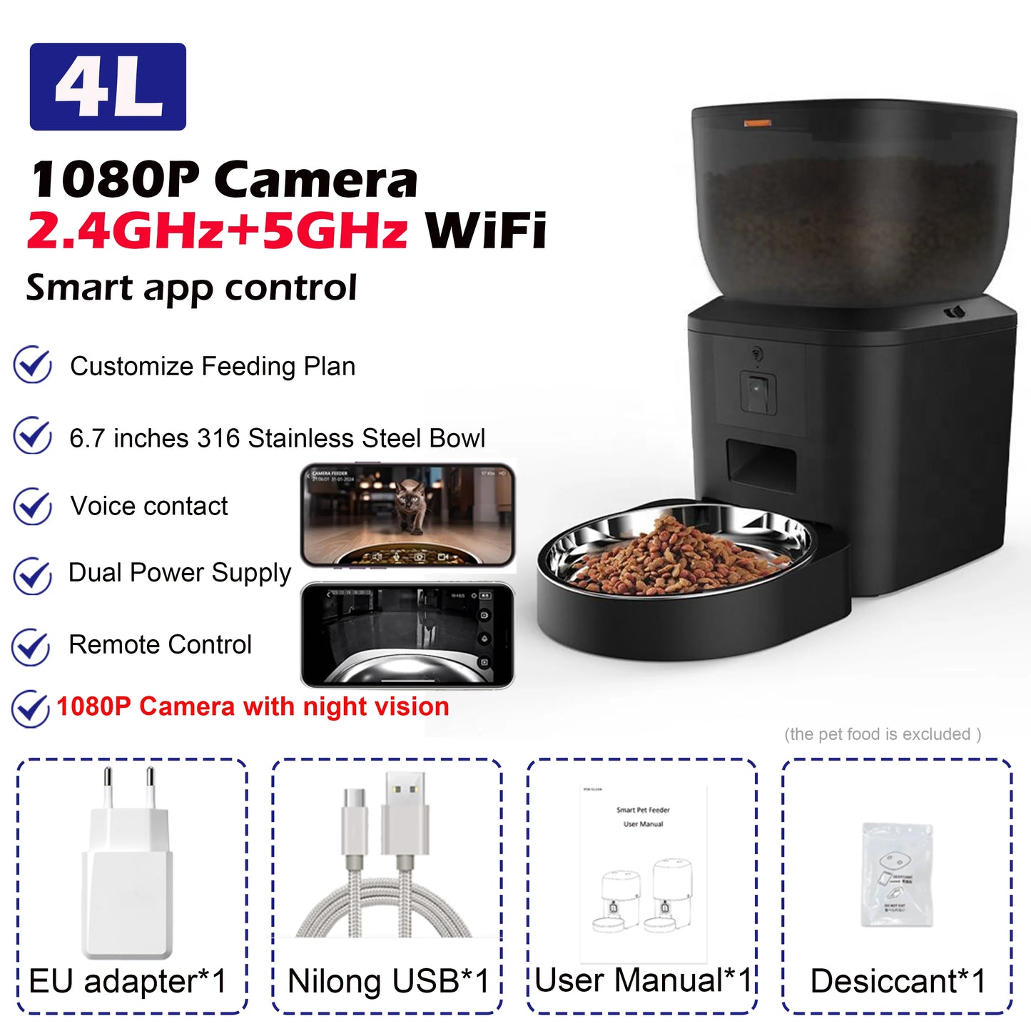 Furpipi 8L Smart Automatic Cat Feeders with 1080P HD Camera 5G WiFi Pet Feeder Tuya APP Control Automatic Cat Dog Food Dispenser