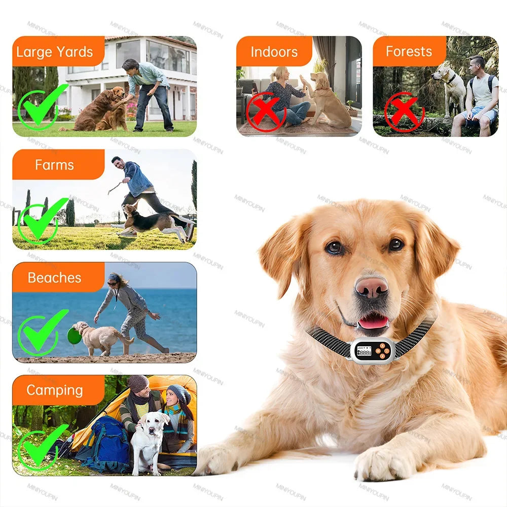 GPS Wireless Dog Fence Invisible Wireless Outdoor Dog Fence System Beep Vibrations Shock Collar Smart regulation for dog safety