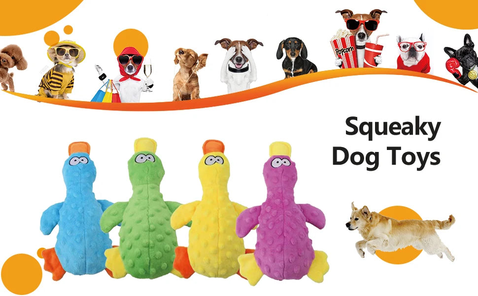 Squeaky Dog Toys Soft Duck Crinkle Plush Dog Chew Toys for Chewers Durable Interactive Dog Toys for Puppy Medium and Large Dogs