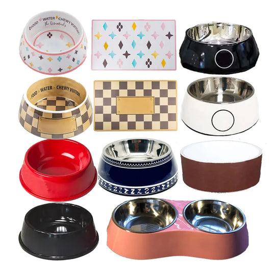 Luxury Stainless Steel Dog Bowls Non Slip Designer Pet Food Water Feeder Set Pet Bowls With Placemat