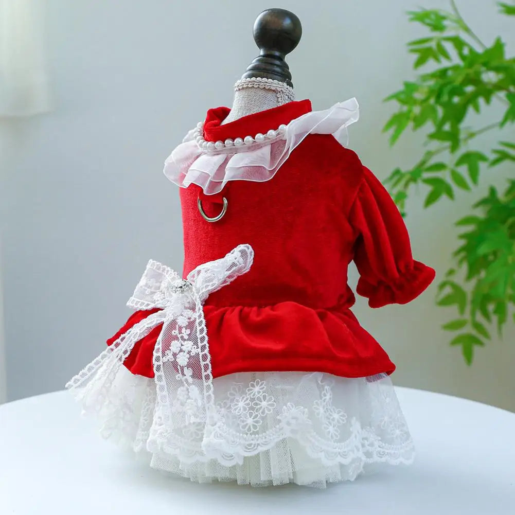 Dog Princess Dress with Bow Tie, Lace Trim, Mesh Stitching, Clothes for Small Dogs, Chihuahua