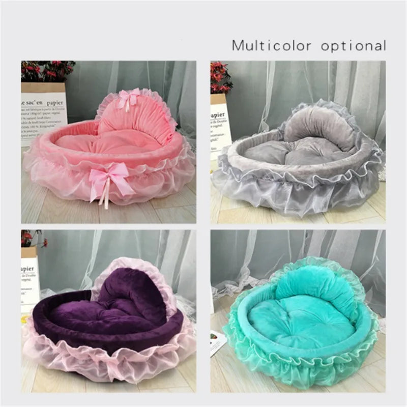 3D Fantasy Bow Lace Pet Bed for Dogs Romantic Detachable Oval Princess Pet Bed Dog Soft Sofa Nest Pet Wedding Furniture 1pc