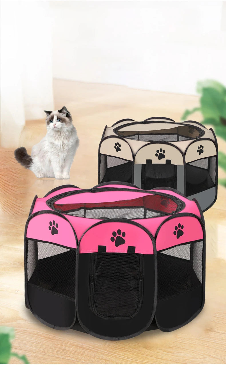 1pc Pet Octagonal Cage Fence Pet Tent Scratch Resistant Oxford Cloth Foldable Cat And Dog Bed All Year Round Universal