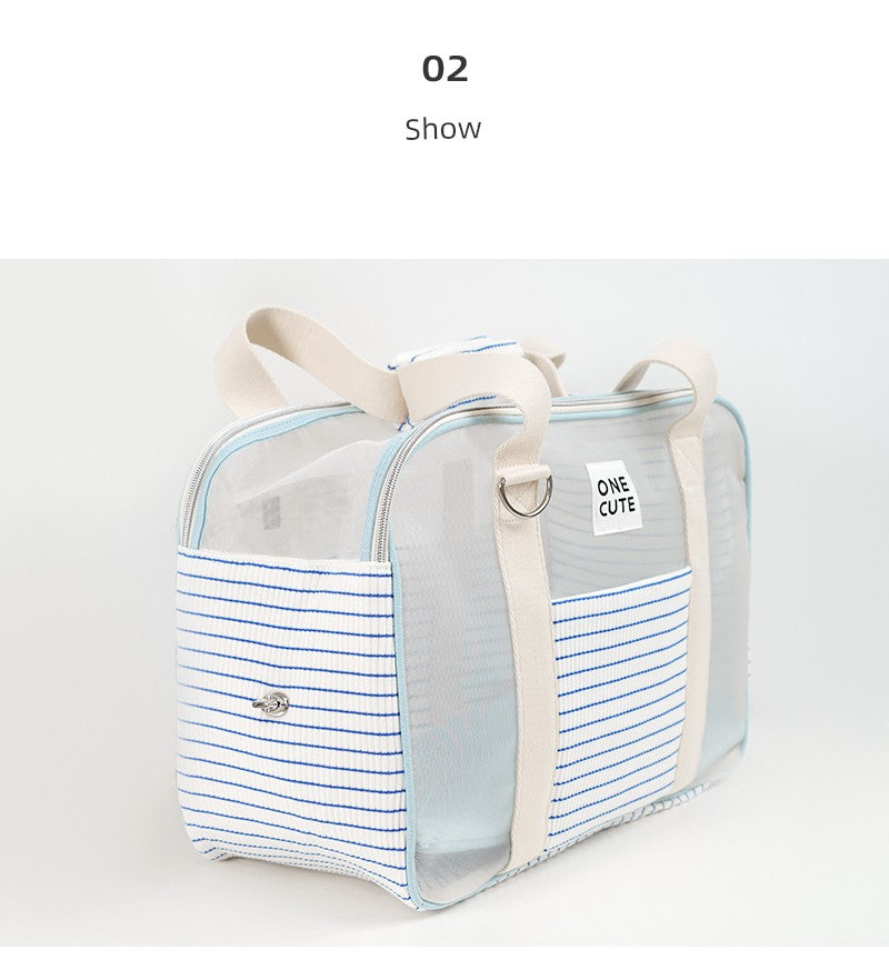 Onecute Blue and White Stripes Travel Bag Pet Dog