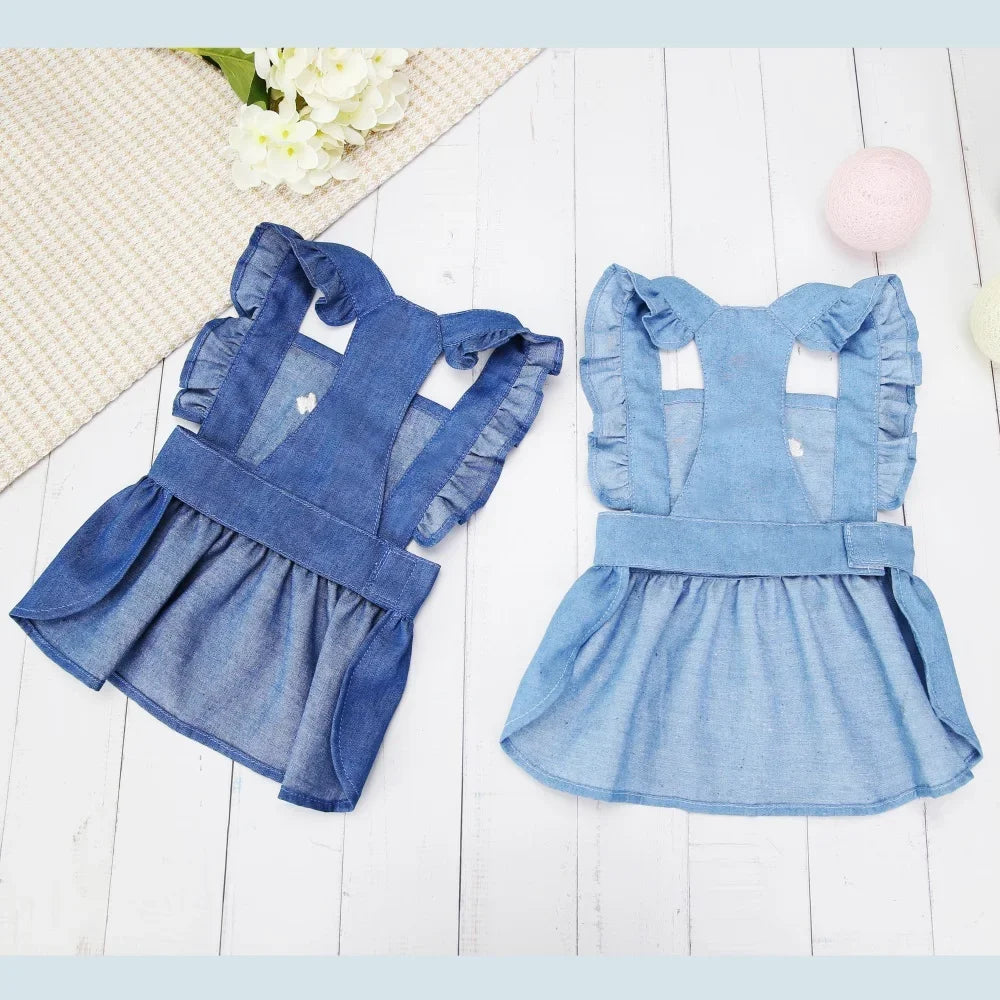 Cute Dog Denim Dress for Small Medium Dog Clothes Wedding Skrit Princess Dress Spring Summer Soft Sweet Skirt Pet Clothing