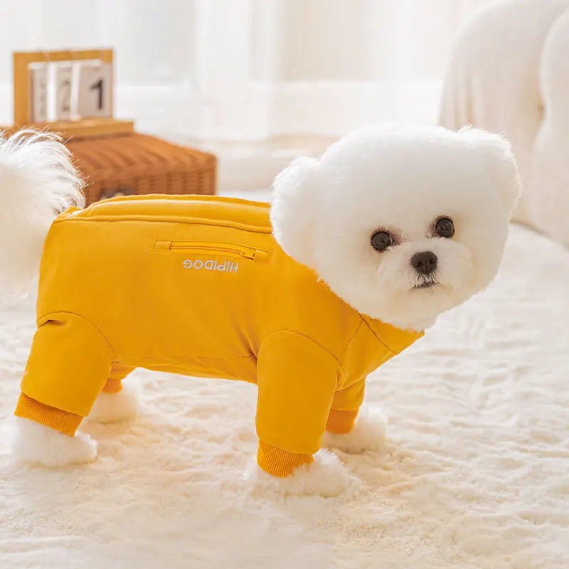 Pet all-inclusive Down Jacket Simple Teddy Bichon Cotton Coat Winter Small Dog Warm Clothes Solid Colour Four-legged Dog Clothes