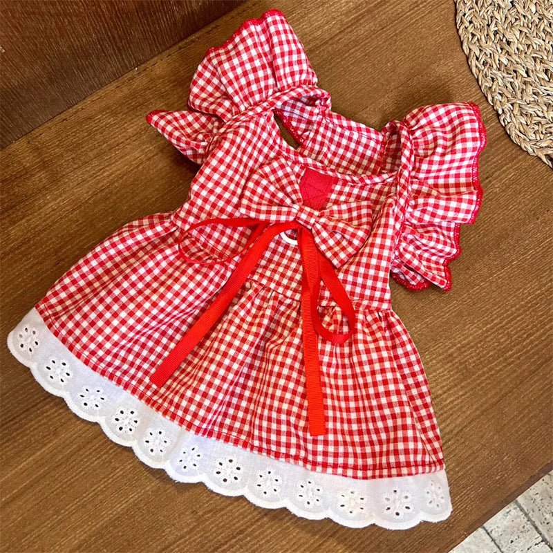 Summer Dog Dress Cute Flower Pattern Plaid Skirts Cat Princess Dresses Chihuahua Yorkie Sweet Skirts Puppy Clothes Pet Costume