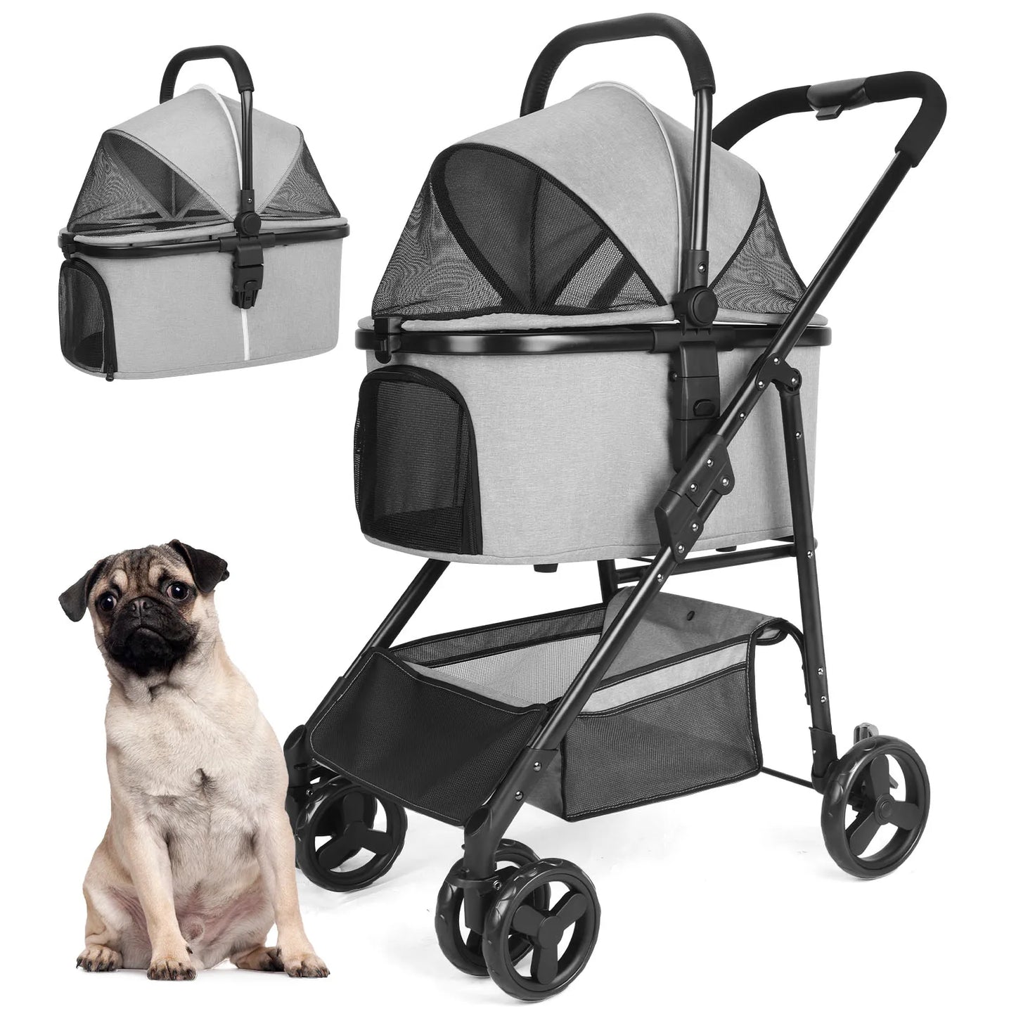 Wedyvko Pet Stroller,Foldable Pet Travel Carrier for Small/Medium Dogs Cats up to 48 lbs,Detachble Portable Pet Bag,애완견 유모차