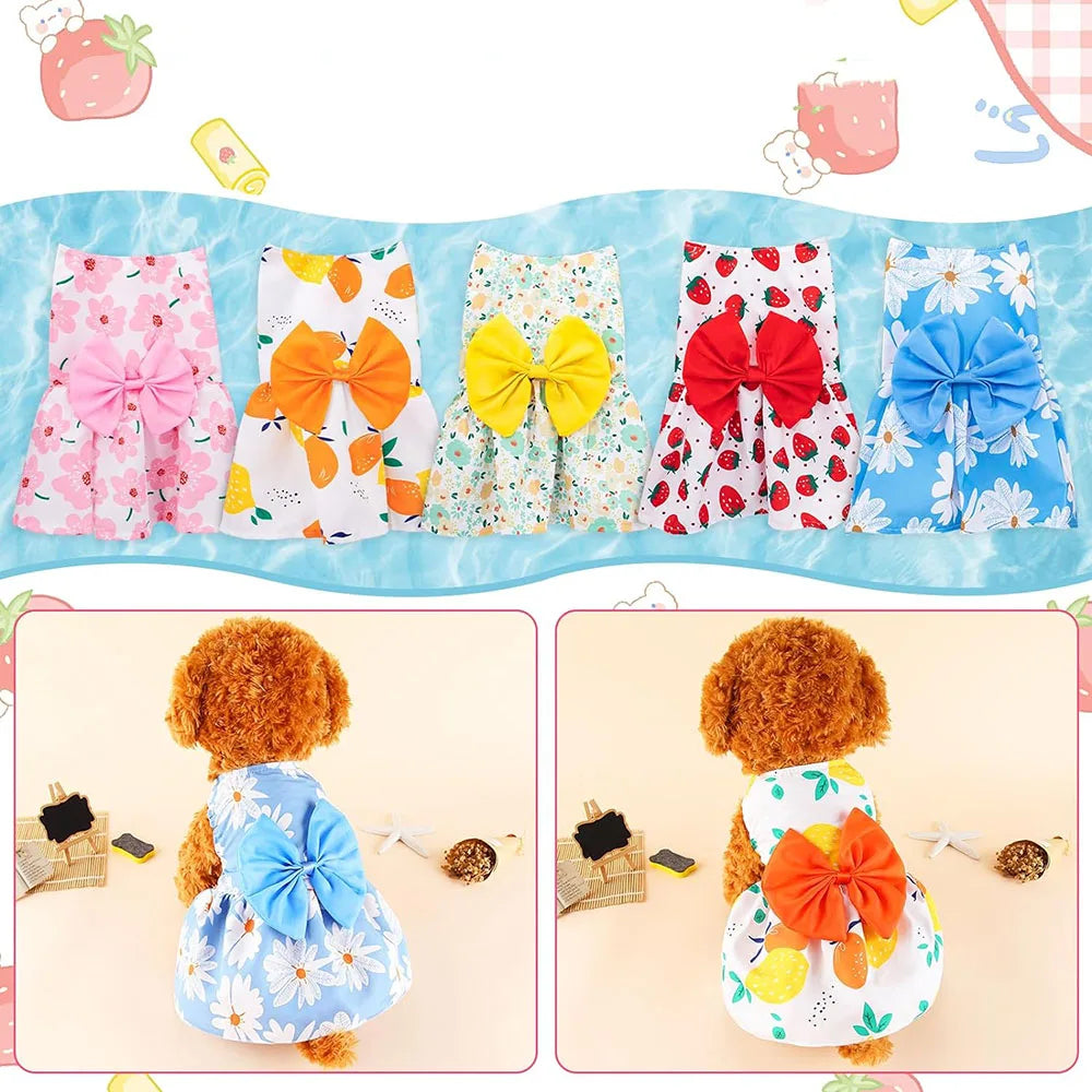 Girl Dog Dresses Floral Cat Dress Puppy Princess Dress Doggies Summer Outfit with Bowknot Female Pet Skirts for Chihuahua Yorkie