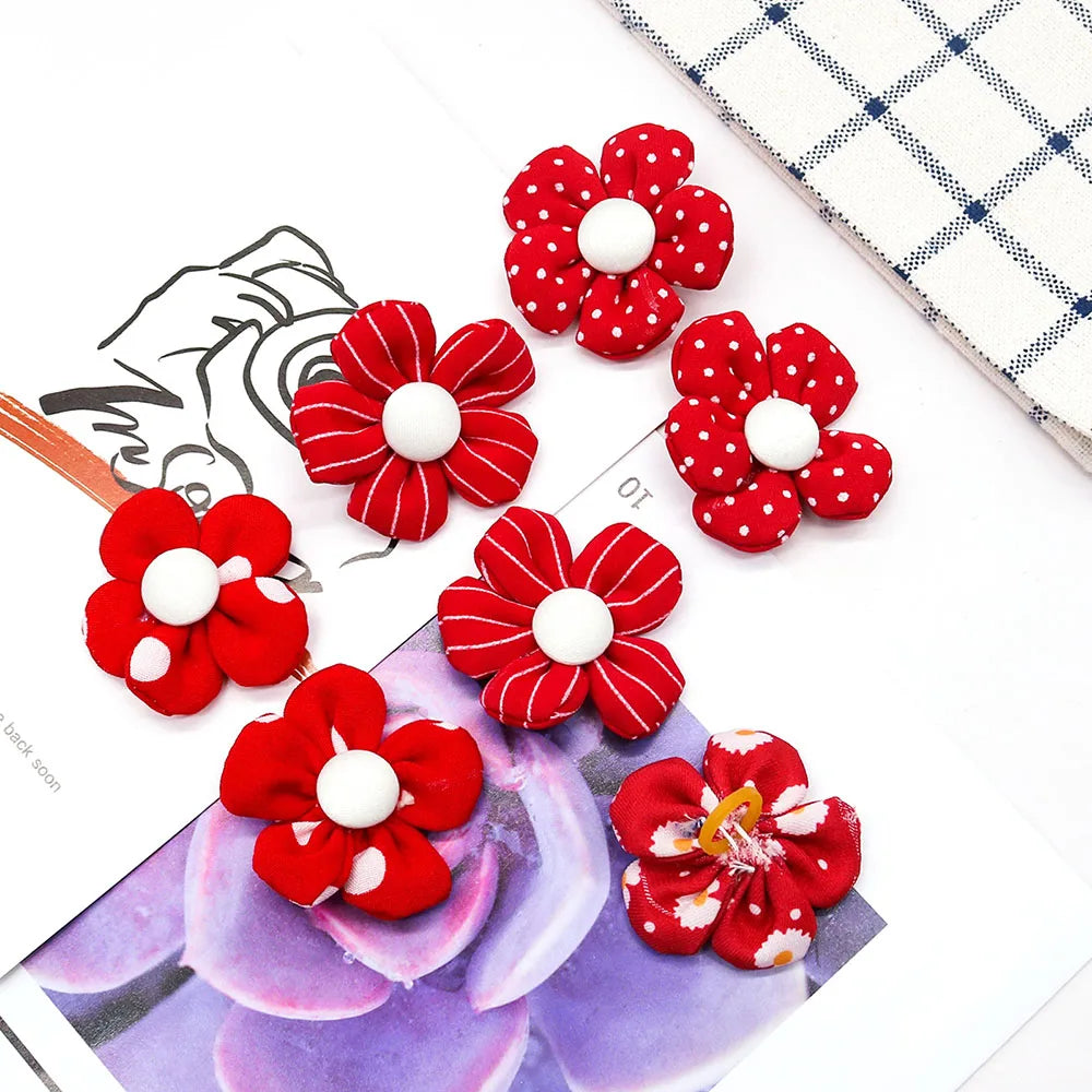 10/20pcs Flower Dog Hair Bow Red Style Valentine's Day Decorate Dog Bowknot with Rubber Bands for Small Dog Puppy Accessories