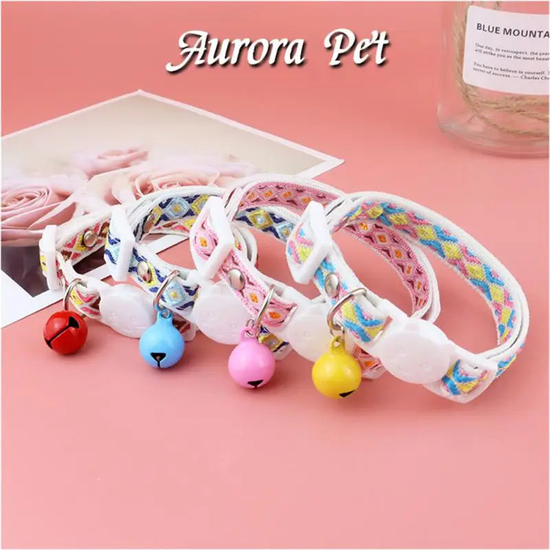 1PCS Pet Supplies Cat Collar Anti-choking Collar Cat Face Buckle Ethnic Jacquard Cat Collar with Bell Adjustable Safety Necklace