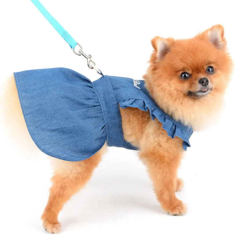 Denim Dog Dresses for Small Dogs Cats Cute Girl Dog Clothes Female Pet Dress Summer Puppy Outfits for Chihuahua Yorkie Shih Tzu