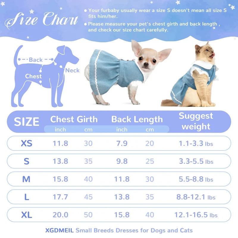 Fashion Dog Denim Skirt for Small Dogs Pet Dog Clothes Summer Puppy Princess Dress Strawberry Print Cat Dress Chihuahua Costumes