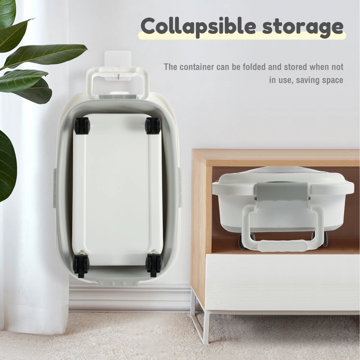 Collapsible Pet Food Storage Container Cat Dog Food Barrel Airtight Sealing Grain Rice Storage Boxes with Removable Wheels