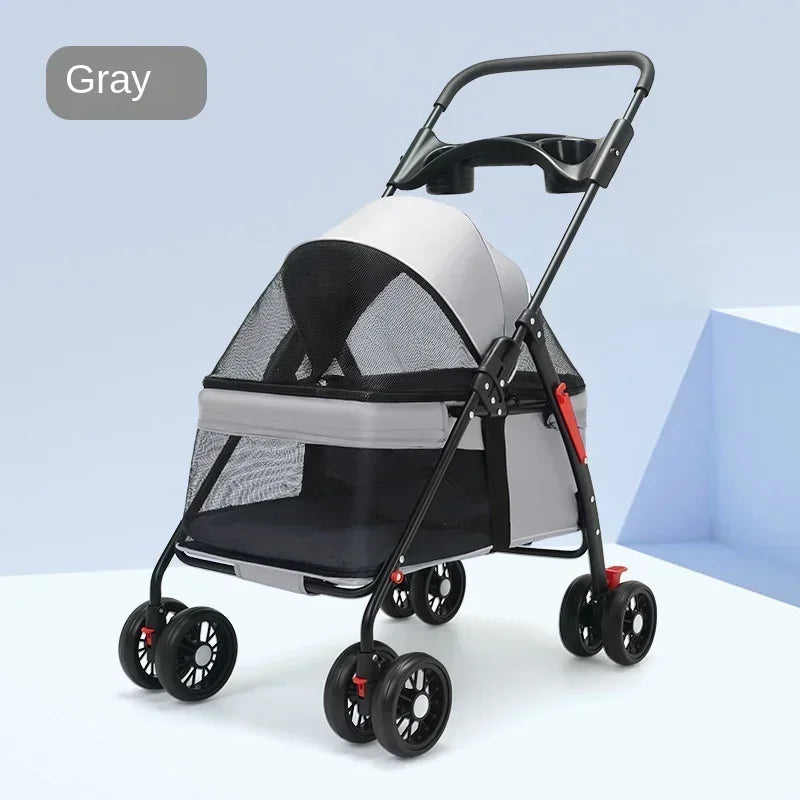 Puppy Stroller Travel Breathable Aluminum Cat Dog Stroller Detachable Easy Folding Pet Stroller for Teddy Golden Retriever