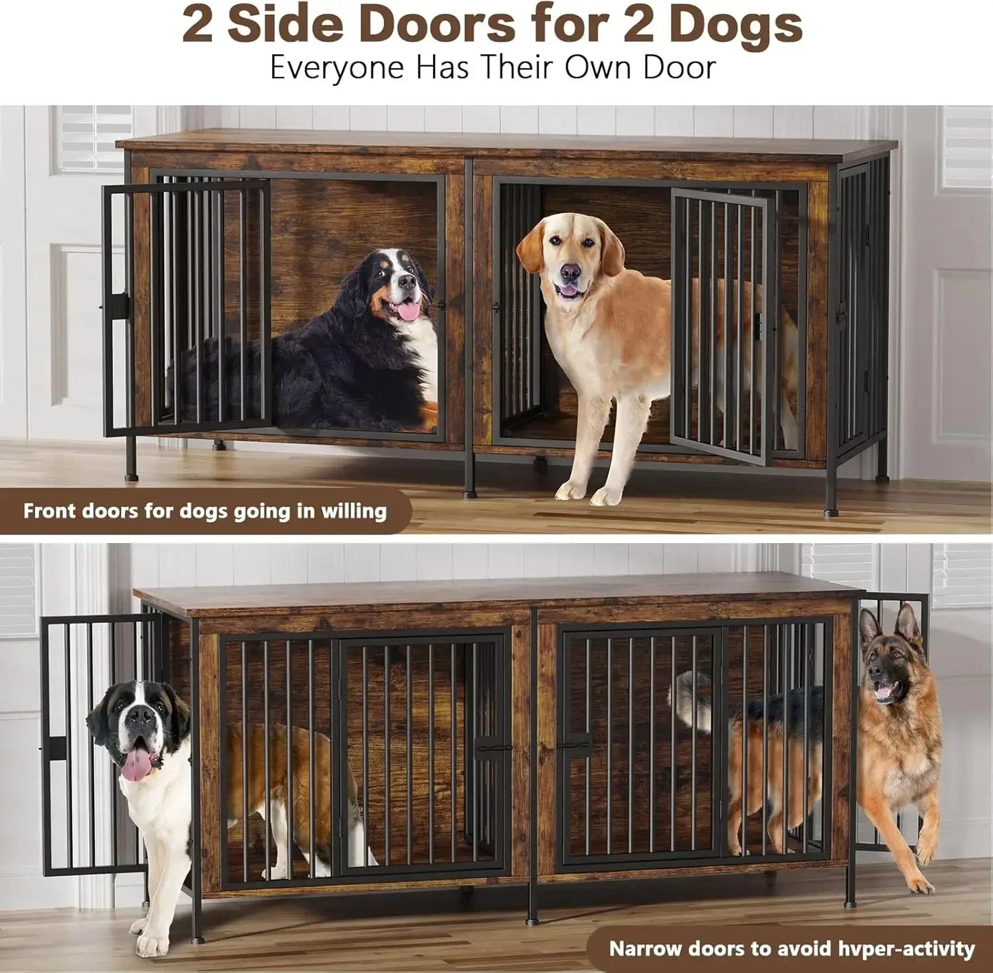 78 Inch Dog Cage Furniture for 2 Dogs, Extra Large Double Dog Crate Furniture Large Breed, XXL Thick Wooden Dog Crate Furniture