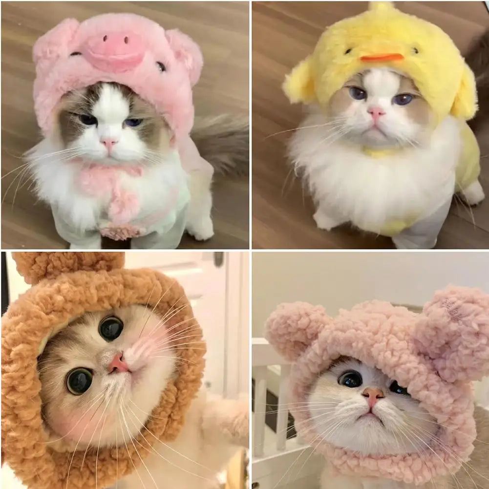 Funny Pet Headband Plush Yarn Cat Dog Cap Panda Pig Pet Warm Pet Hat Chick Cosplay Supplies Headdress Costume D5J4