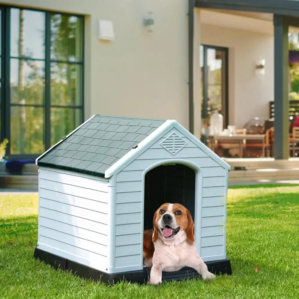 28.5'' Large Plastic Dog House Outdoor Indoor Doghouse Puppy Shelter Water Resistant Easy Assembly Sturdy Dog Kennel